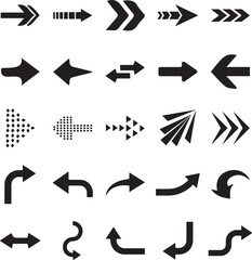 Set of Arrow silhouettes isolated on white background