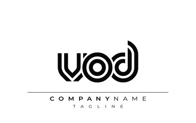VOD Creative Unique Modern Letter Logo Design. Stylized logo featuring a unique letter design, presenting abstract minimalist aesthetics and modern appeal.