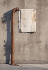 Torn poster glued to rusty pipe on concrete wall , street, metal, crumbling