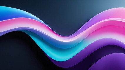 A vibrant abstract composition where smooth gradients of electric blue, purple and pink-turquoise shades dynamically intersect a strict black background.