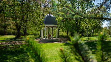 Pavilion of mineral water spring Alexandra - small spa town Marianske Lazne (Marienbad) in west part of Czech Republic - region Karlovy Vary	