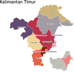 East Kalimantan Boundary Map administrative division Peta Batas Wilayah Administrasi  Indonesia Kalimantan Timur