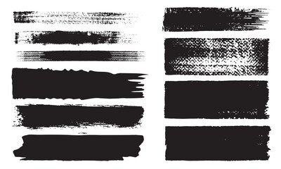Straight line vector brush strokes. Black hand drawn stripes, smears. Chinese or Japanese calligraphy brushstrokes set. Rough grunge thick paint line texture. Sketch text boxes collection.Stock-Vector