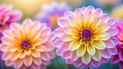 Fototapeta premium Elegant dahlia flowers in soft focus with pastel color palette