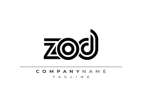 ZOD Creative Unique Modern Letter Logo Design. Stylized logo featuring a unique letter design, presenting abstract minimalist aesthetics and modern appeal.