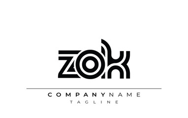 ZOK Creative Unique Modern Letter Logo Design. Stylized logo featuring a unique letter design, presenting abstract minimalist aesthetics and modern appeal.