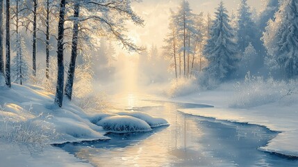 Winter sunrise over frozen river