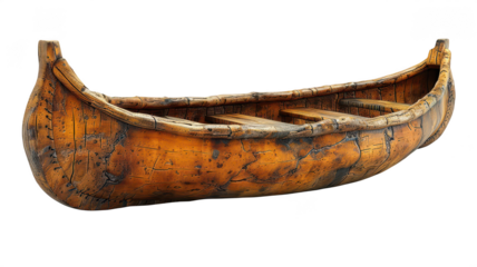 Wooden canoe model png handcrafted boat png rustic decor piece png miniature paddle craft png transparent background image