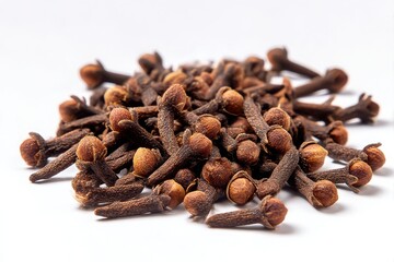 Fototapeta premium Aromatic Dried Cloves Scattered on White Background