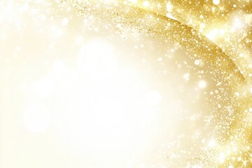 Gold glitter swirls on a white background  Soft, elegant, celebratory, sparkling  Bokeh effect and fine details