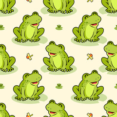 cute frog cartoon seamless pattern
