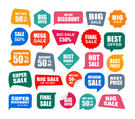 sale and discount promotion speech bubble labels vector collection