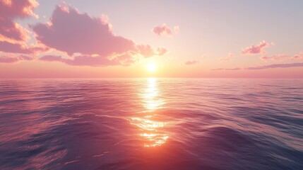 Fototapeta premium A serene ocean sunset scene with soft pink clouds.