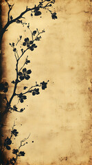 Vintage paper with black floral silhouette along the left side in a vertical orientation