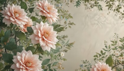 Intricate floral pattern on soft, blurred nature background,  flowers,  backdrop