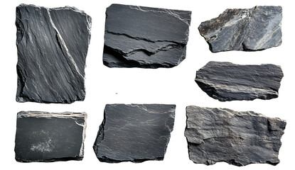 Set of dark slate rocks isolated on white background PNG. GENERATIVE AI