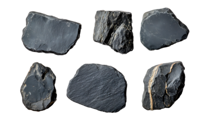 Set of dark slate rocks isolated on white background PNG. GENERATIVE AI