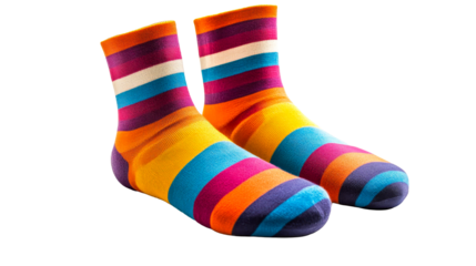 Pair of colorful striped socks, cut out transparent