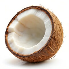 Fresh Coconut Half Isolated Showing White Flesh Detail On White Background