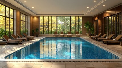 Obraz premium Luxurious indoor pool with sunlit ambiance