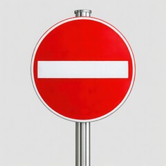 Red prohibition sign close up view on white background