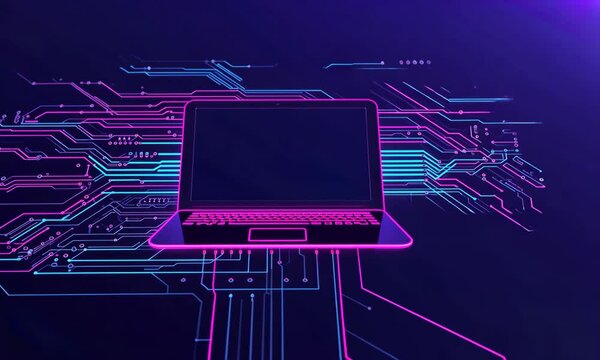 Modern laptop with circuit board design
