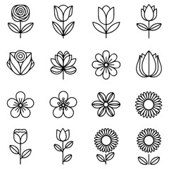 Fototapeta premium Flower line icon set