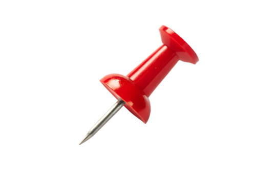 Red push pin on a transparent background
