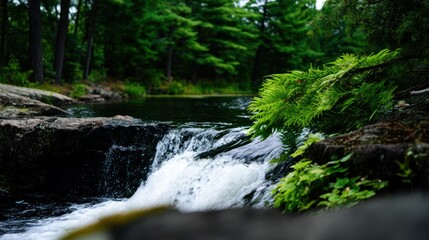 Obraz premium Serene forest stream cascading over rocks