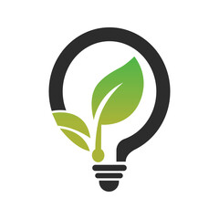 Innovation idea leaf growth logo, green bulb, creative design