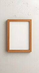 Empty Square Wooden Frame on White Textured Wall: Blank Mockup for Art, Photos, or Quotes Display