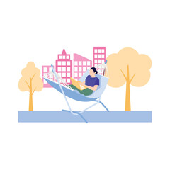 Freelancer worker on beach Vector illustration which can easily modify or edit