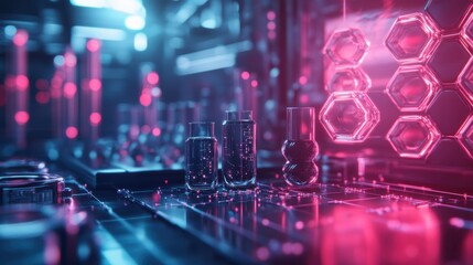 A design studio working on nanotechnology, with engineers creating microscopic devices and structures, while high-tech equipment displays visualizations of the latest innovations