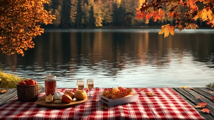 Autumn picnic by a lake