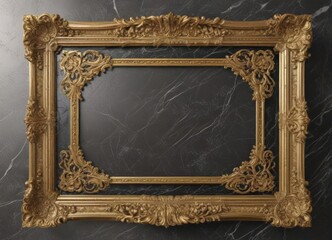 Gilded frame with swirling patterns on polished marble , decorative, vintage, scroll