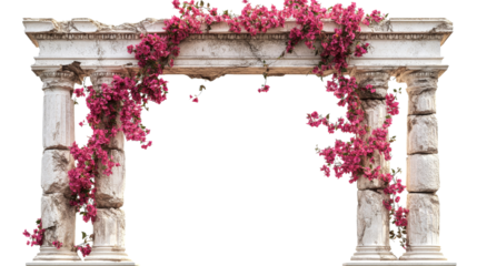 Column Ruin With Pink Bloom, cut out transparent