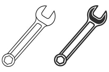 Two wrenches, one is outlined and the other filled, appear on a white backdrop