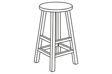 Outlined wooden stool with round seat is displayed over a transparent background