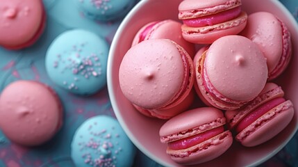 Obraz premium Pastel macaron assortment displaying delicate confectionery treats, close up