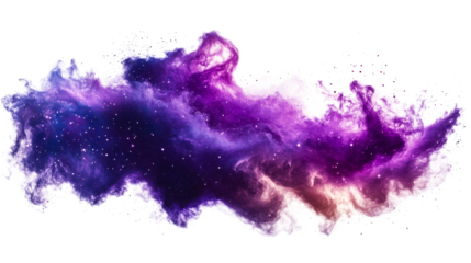 Space cloud, purple nebula with stars, cut out transparent