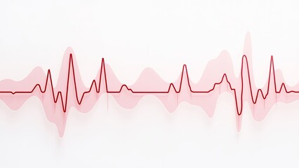 an image of a red heart beat line on a white wall, there is a red line of a heart beat on a white wall