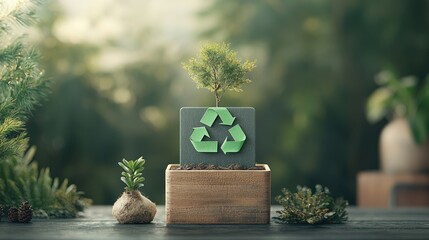 Small potted tree, recycling symbol