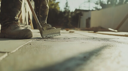 Construction Worker Smoothing Concrete with a Trowel