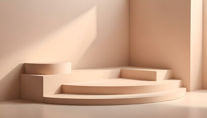 A minimalist architectural composition showcases a podium with soft shadows, ideal for presentations.