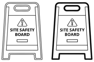 Two versions of site safety board designs show construction or workplace hazard caution