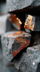 Stacked grey stones with colorful minerals inside