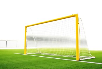 Fototapeta premium Isolated yellow football goalpost against white background, vector, sporting goods