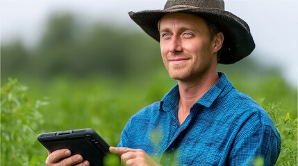 Monitoring crop health farmer utilizes tablet technology in rural gigapixel agricultural setting