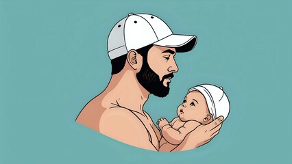 Loving Father Holds Newborn Baby Tender Moments, Paternal Bond, Illustrated Art
