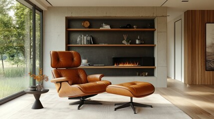 Modern Leather Lounge Chair and Ottoman